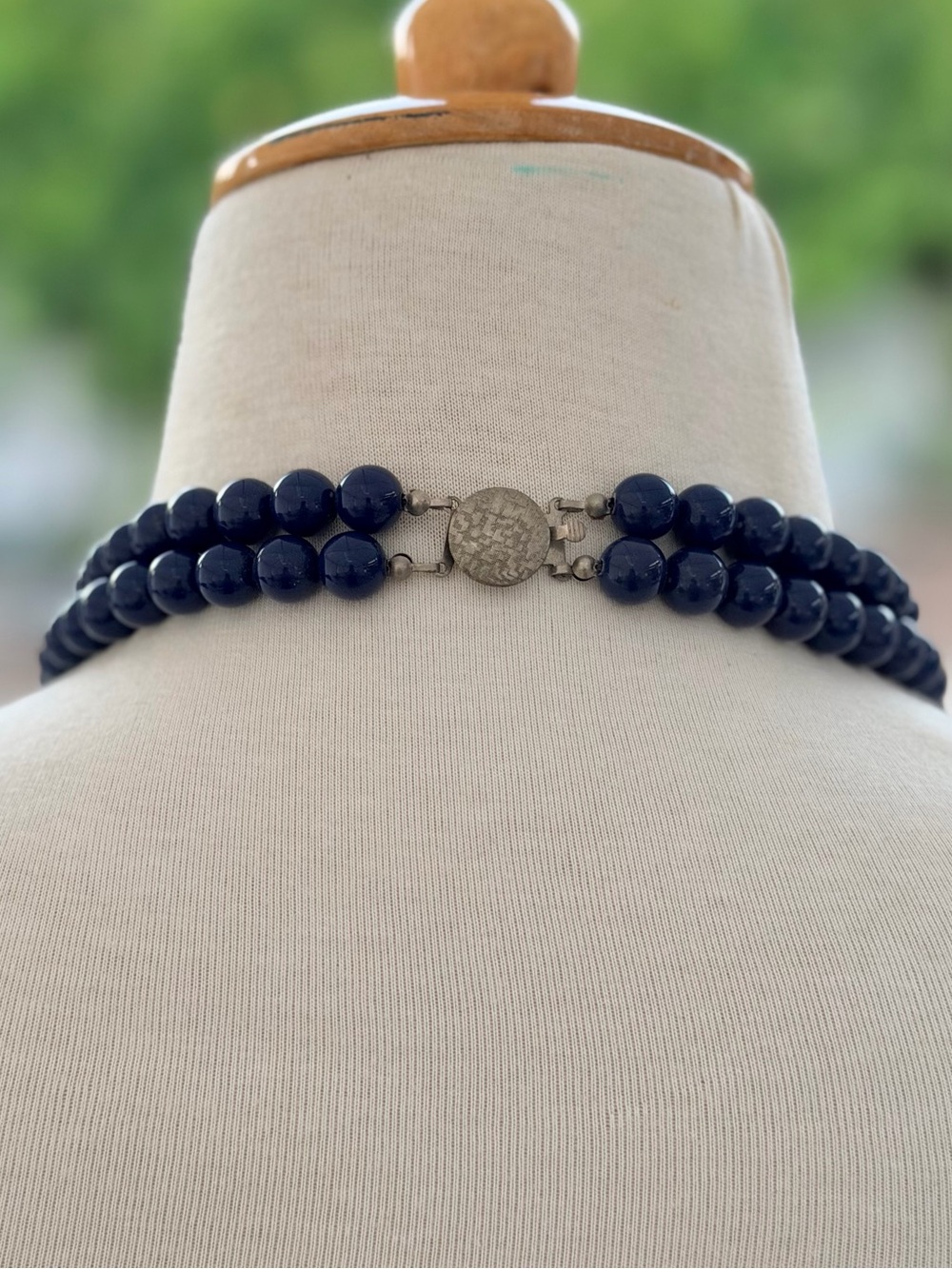 Nautical Palette Navy Blue and White Double-Strand Chunky Statement 29” Necklace - Picture 4 of 5